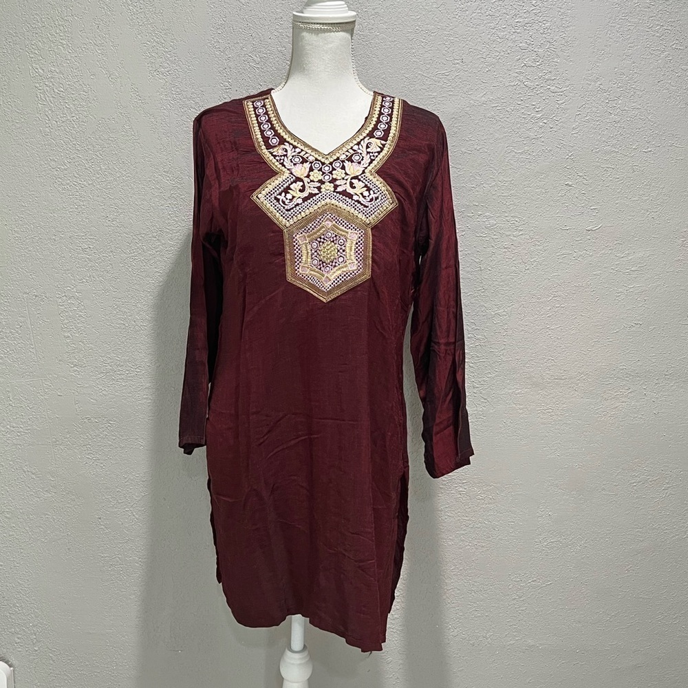 Kurti Red Embroidered Long Top
